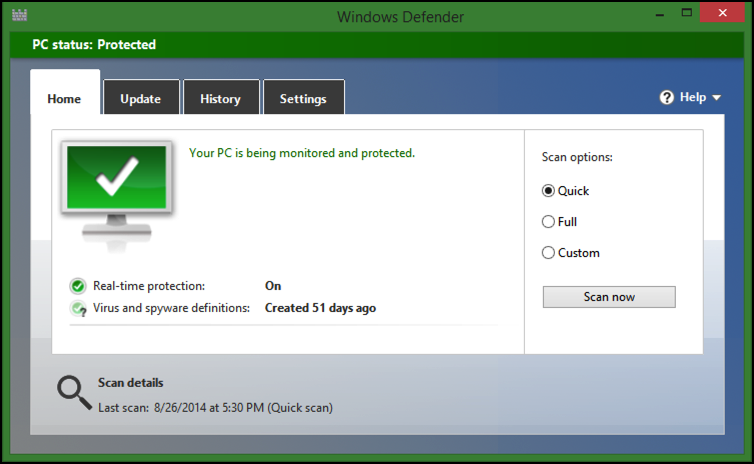 microsoft windows defender main screen windows 8 win8 8.1