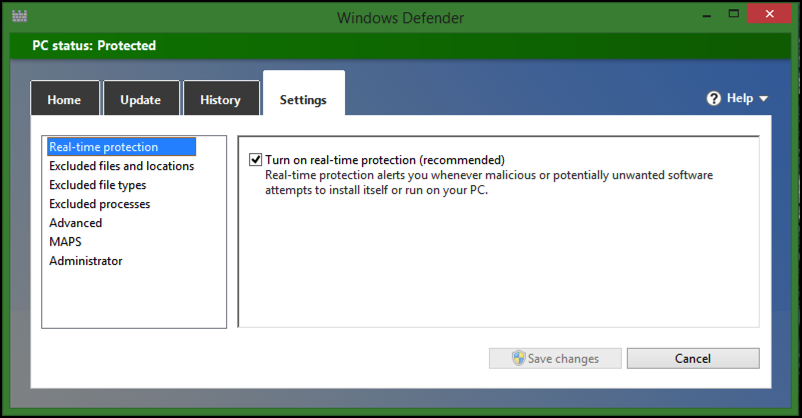 settings preferences customize windows defender win8.1