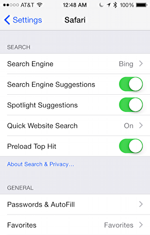safari settings on apple iphone 5 5s ipad ipad mini air