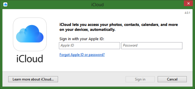 log in to your icloud account from win7 win8 win10 