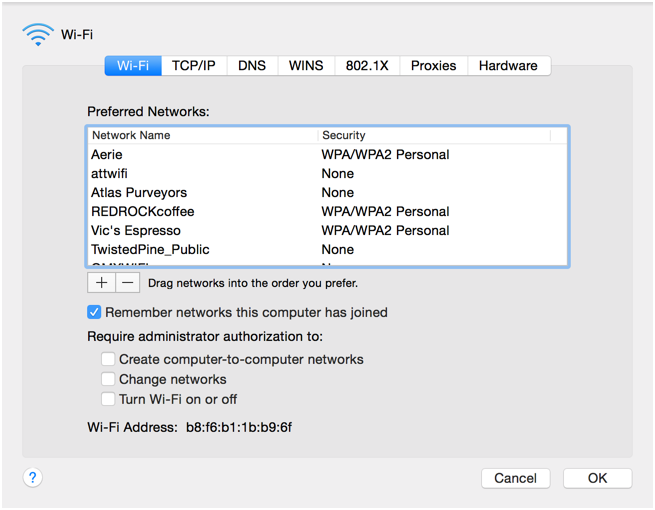 advanced wifi settings apple macbook imac mavericks