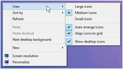 desktop layout arrangement context menu