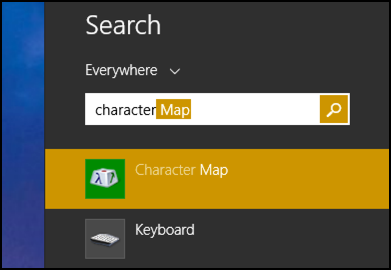 search for character map