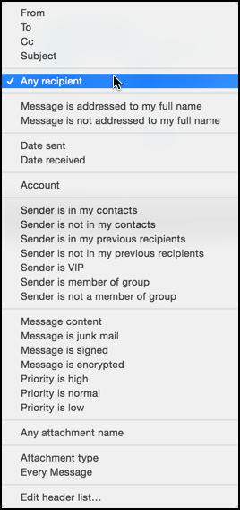all the conditional tests you can do in an apple mail filter rule
