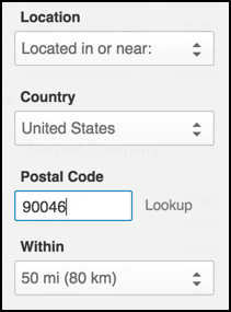 enter postal code zipcode zip code and you can specify how close