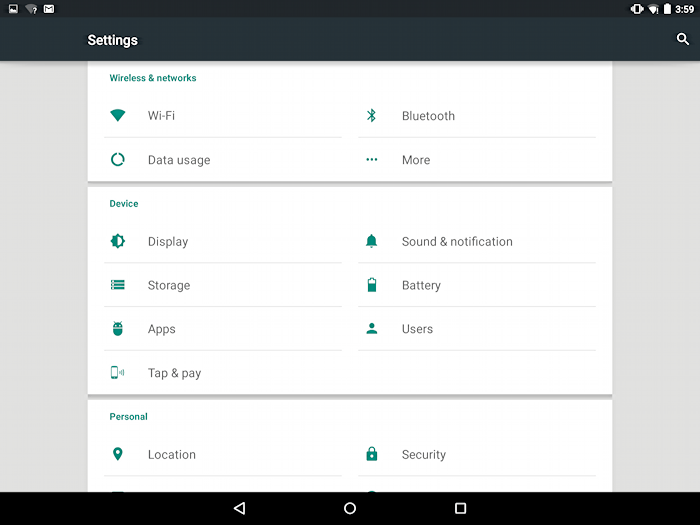 settings preferences control panels android lollipop screen