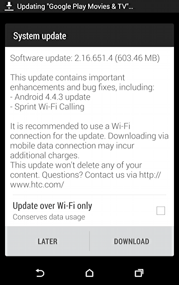 cellphone android os update notification window