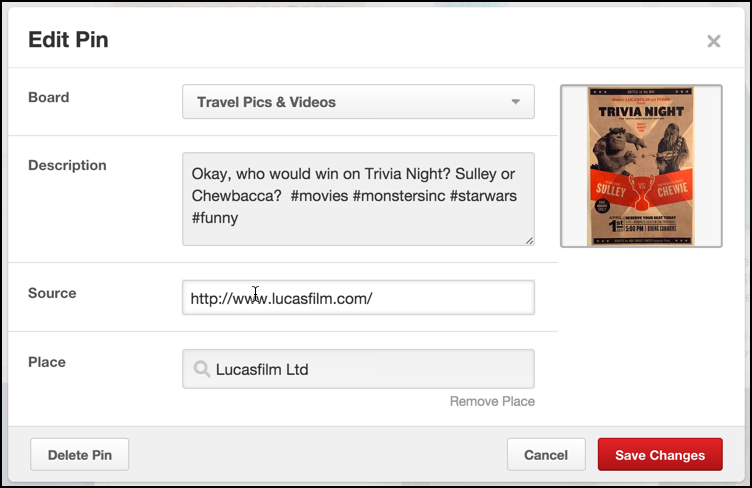 edit a pinterest pin to add a url target web page or website