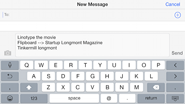 send a text message that includes the text of the note ios 8