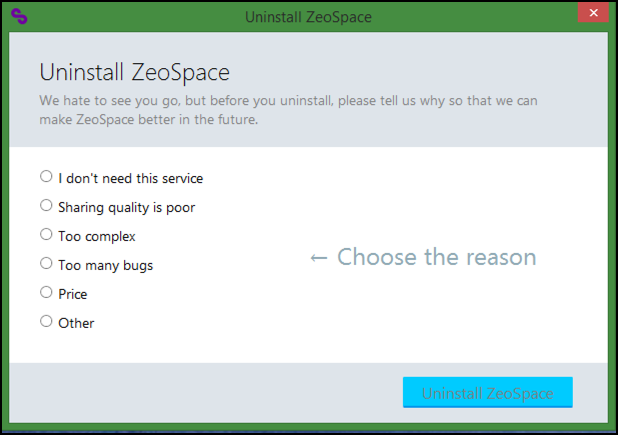 why uninstall remove delete zeospace