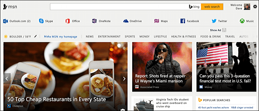 msn.com home page