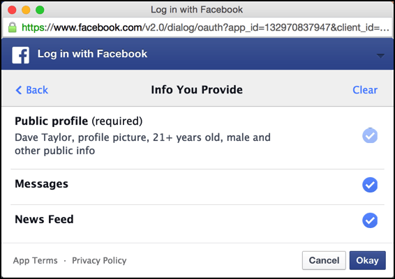 what permissions does msn.com want facebook account app