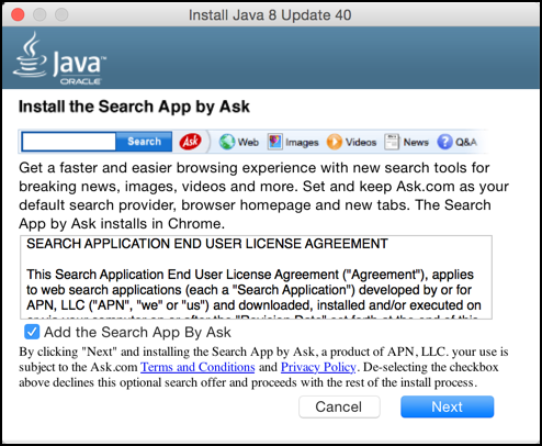 do you want to install the ask toolbar as part of oracle java runtime update mac os x yosemite