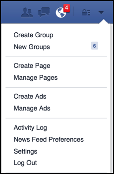 main facebook menu