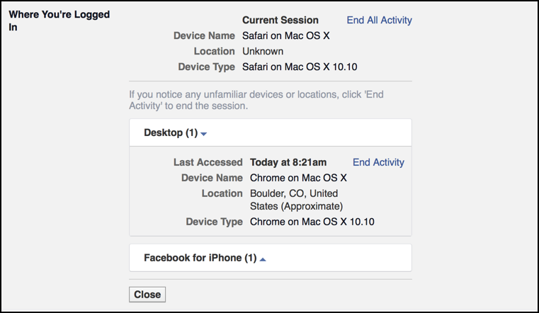 what devices systems logged in facebook