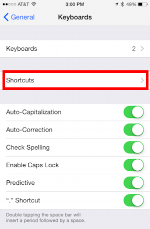 keyboard options in ios8 iphone ipad