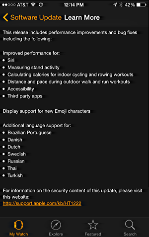 apple watch 1.0.1 update details info list