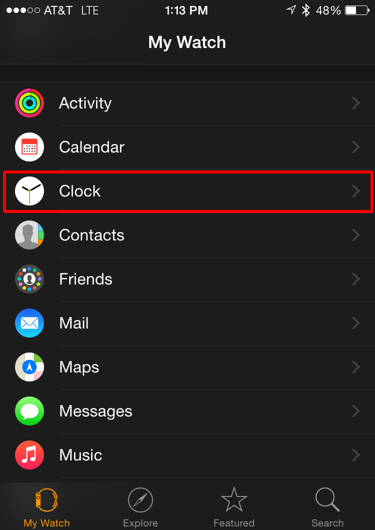 clock settings apple watch app ios8 iphone 6 plus