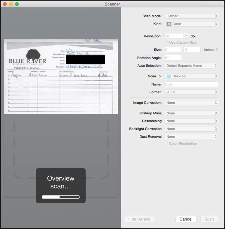 document scan preview, mac os x