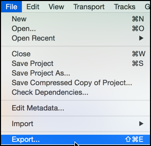 export mp3 from audacity file menu mac os x 
