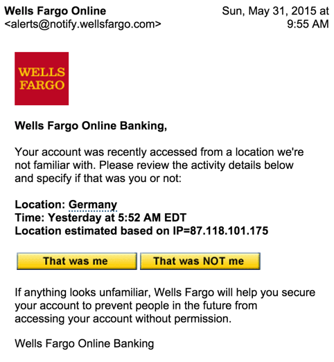 bogus phishing email wells fargo