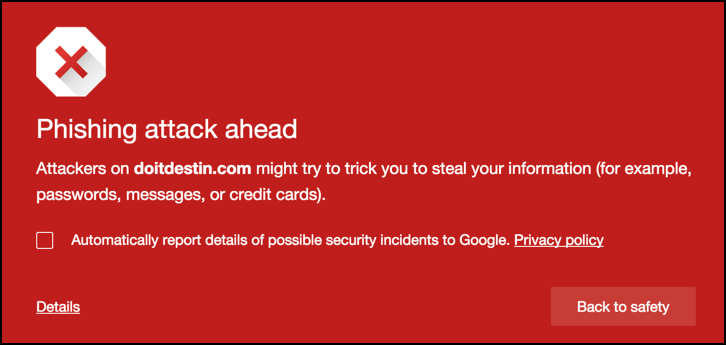 phishing attack ahead
