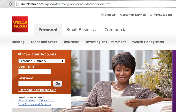 bogus phishing wells fargo bank home page scam