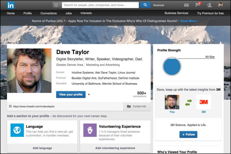 my profile - dave taylor - on linkedin