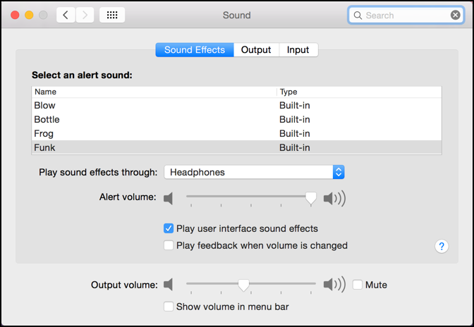 mac system preferences settings sound audio effects system beeps tones