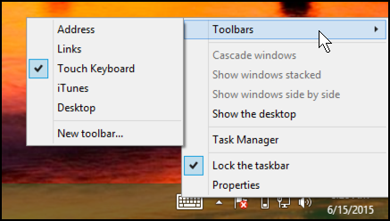 disable keyboard toolbar windows 8.1 taskbar