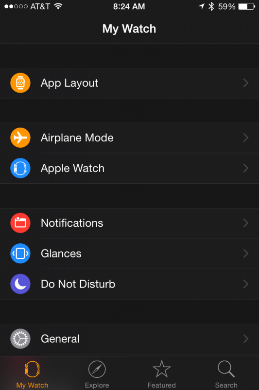 apple watch app on the apple iphone 6 plus, main screen