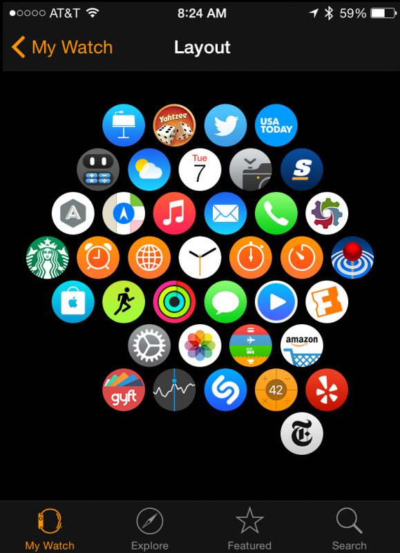 missing apps, app layout view, apple watch app