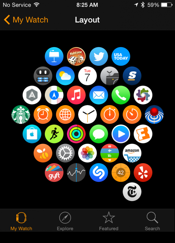 app layout view, apple watch app on the iphone, swarm