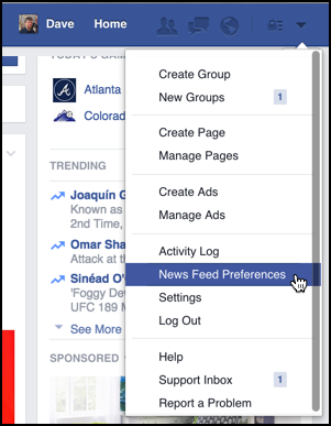 select 'news feed preferences' from facebook menu