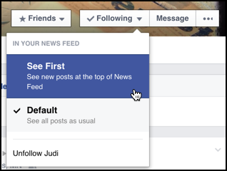 see first facebook setting from individual user friend family profile page