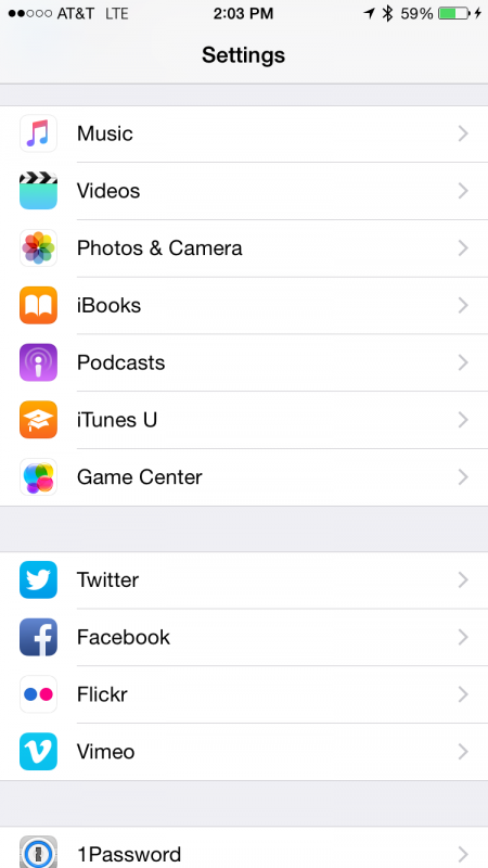 find "music" in Settings on ios8
