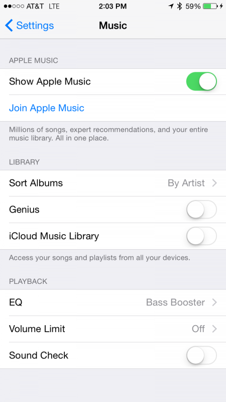 music settings preferences iphone ios8