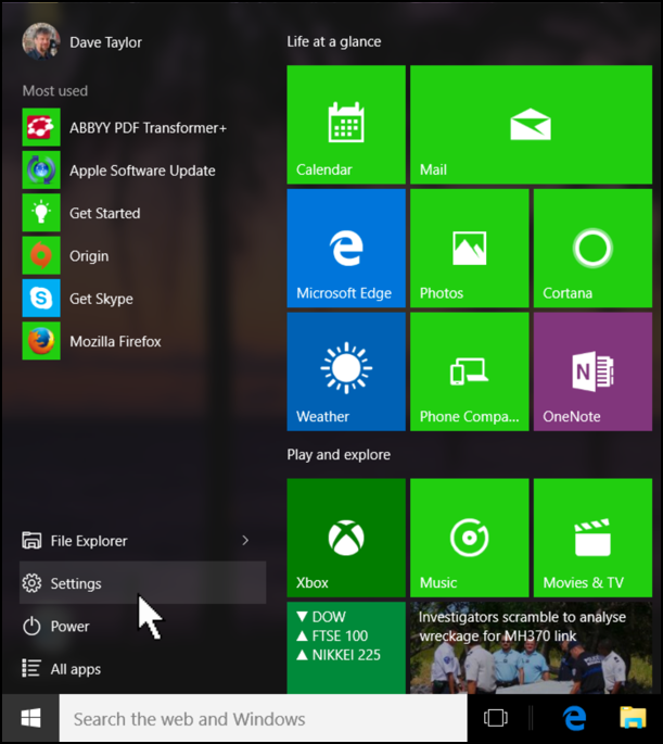 windows 10 start menu