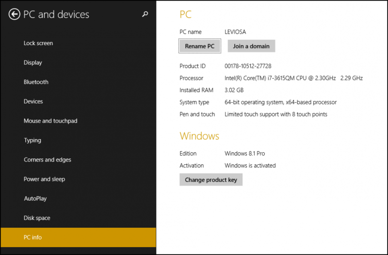 windows 8 win8 pc computer system info profile data