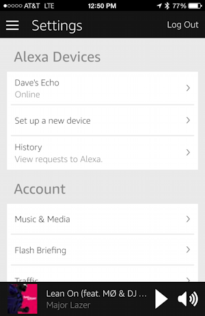 amazon echo alexa app settings