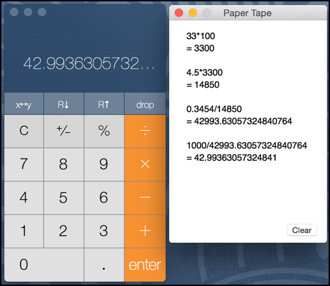 mac calculator in RPN mode with paper tape history window