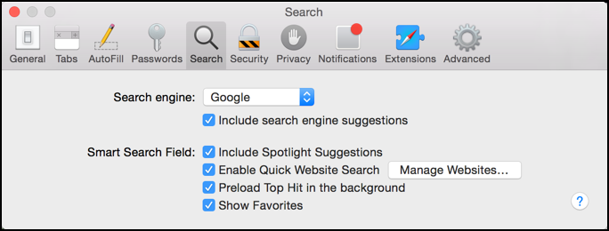 search engine preferences and settings apple mac safari