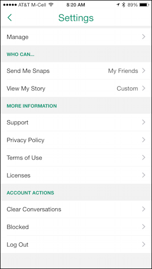 find 'support' on the snapchat settings menu