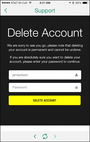 delete snapchat username account?