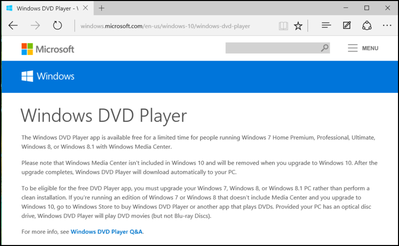 microsoft promising dvd player win10 edge browser