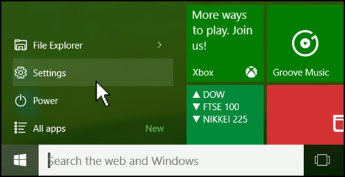 windows 10 win10 start menu > settings