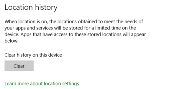 windows 10 settings > privacy > location > location history