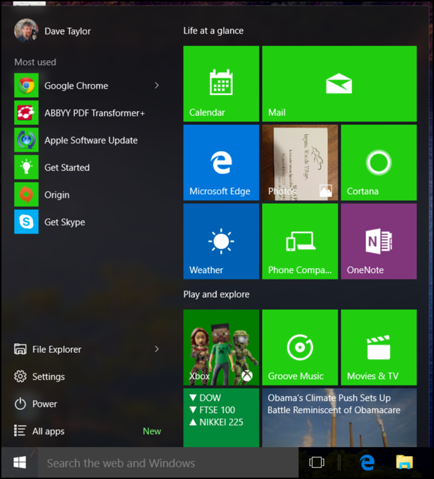 windows 10 win10 start menu
