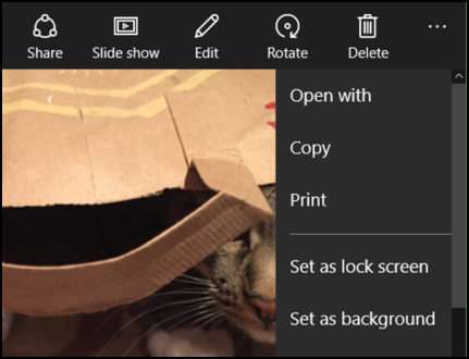 "more" menu options in windows 10 photos app program