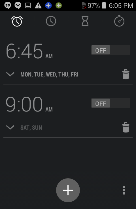 clock app, alarm settings